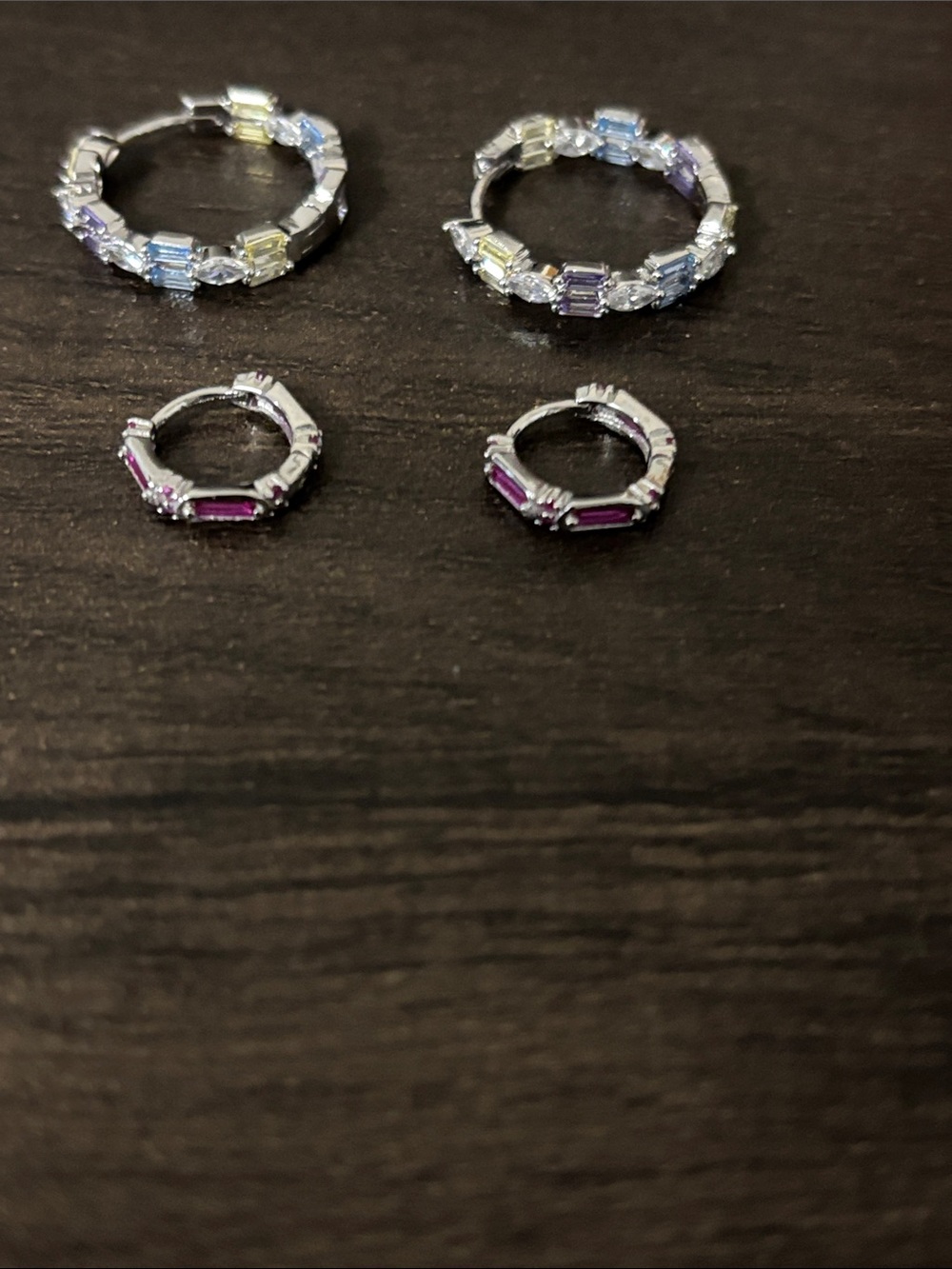 Silver Multi-Color Gemstone Hoop Earrings - Set of 2 Pairs